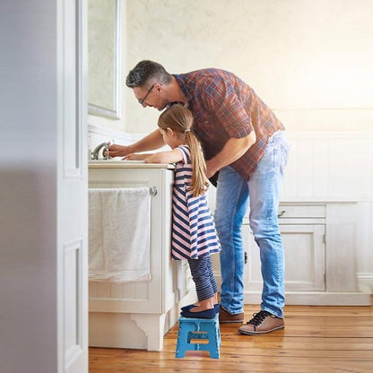 Folding Step Stool 9", Kids Step Stool, Heavy Duty Step Stools for Adults, Compact Foot Stools, Light-Weight Toddler Step Stool for Kitchen, Bathroom, Holds Up to 300 lbs (Blue)