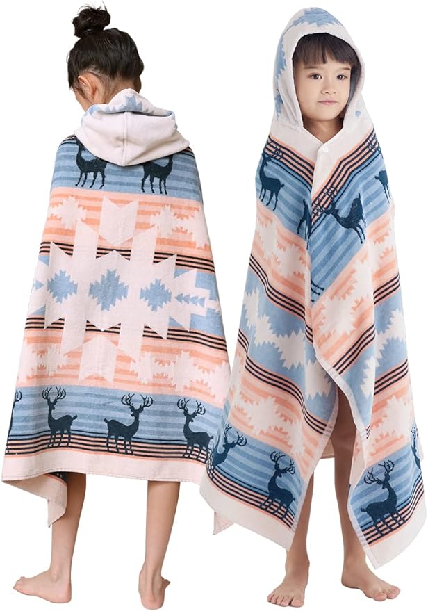 BANGSAUR Christmas Bath Towel, Kids Toddler Hooded Beach Towels, Boys Girls Gift 100% Cotton 50"x30" Robe Wrap,3-12 Years(Christmas Classic)