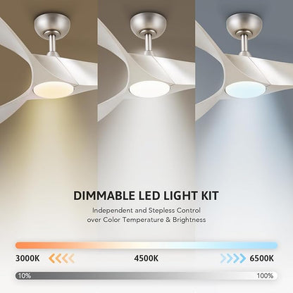VONLUCE Ceiling Fans with Lights, 52 inch Ceiling Fan with Remote, 3 Blades, Noiseless 6-Speed Reversible DC Motor, Modern Ceiling Fan for Farmhouse Patio Bedroom Living Room, Nickel with Light