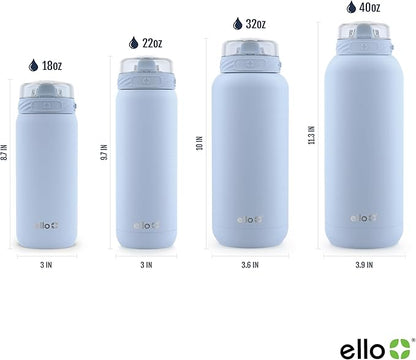 Ello Cooper 18oz Kids Stainless Steel Water Bottle with Straw and Carry Handle, Double Walled and Vacuum Insulated Metal, Leak Proof Locking Lid with Soft Silicone Spout, BPA Free, Halogen Blue
