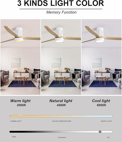 NicBex Ceiling Fan 52 Inch Ceiling Fans with Lights Ceiling Fan with 3 Blades and Remote Control Reversible DC Motor Ceiling Fan for Bedroom, Living Room, Natural