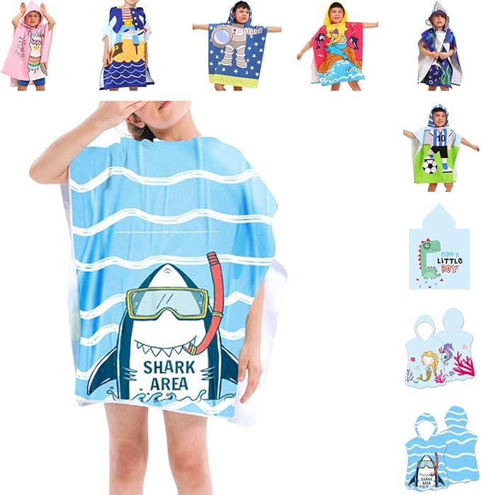Hooded Kids Beach Towels - Soft Microfiber Poncho Towel for Ages 1 to 6, Quick Dry & Lightweight Swim Cover-ups, Ideal for Boys and Girls