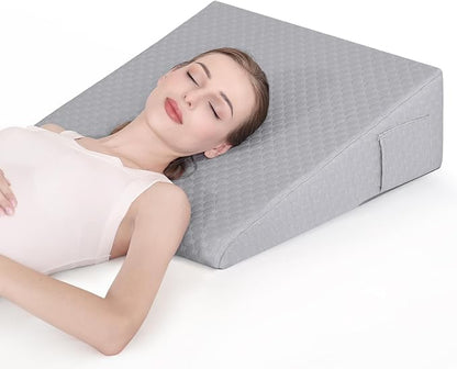 Bed Wedge Pillow for Sleeping 7.5" Memory Foam Wedge Pillow for After Surgery Triangle Pillow Wedge for Acid Reflux Snoring Heartburn GERD Back Support Leg Elevation, Removable Washable Cover - Gray