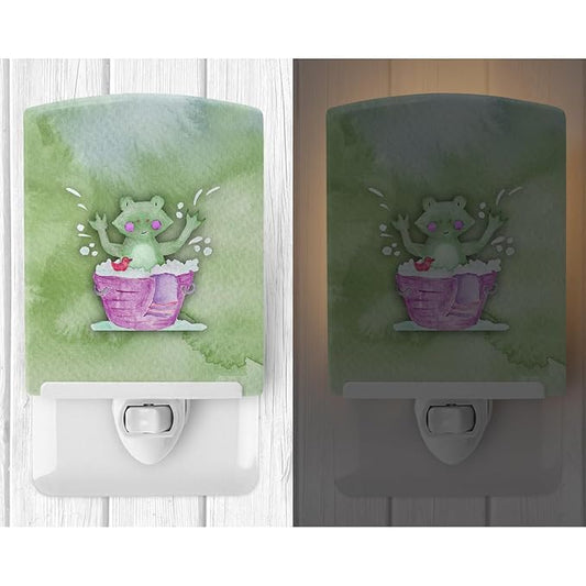 Caroline's Treasures BB7343CNL Frog Bathing Watercolor Ceramic Night Light Compact, UL-Certified, Ideal for Bedroom, Bathroom, Nursery, Hallway, Kitchen, 6x4x3, Multicolor