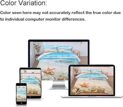 Bedbay Beach Bedding California King Coastal Comforter Set Boys Girls Beach Theme Room Decor Starfish Seashore Beach Quilt Set 4 Pcs Beachy Duvet Insert Down Comforter for All Seasons(104" Wx96 L)