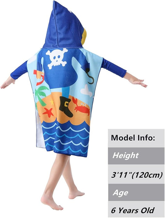 Children Hooded Beach Towel Toddler Boys Bath/Pool/Swim Poncho Cover-ups Swimwear, Pirate Theme