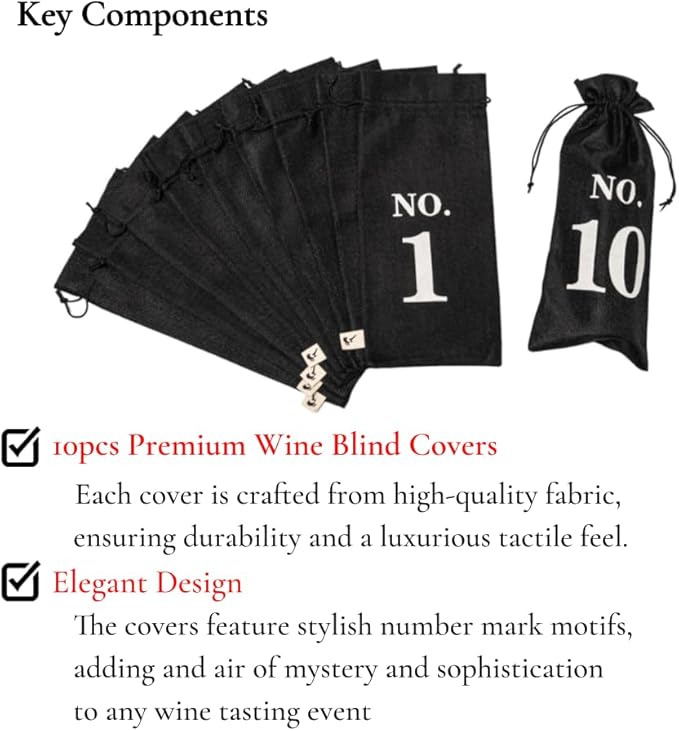 Burgundy Blind Tasting Wine Bags Cover Pouch Kit Tasting Sleeve With Numbering 1to10 Mark Printed On It (10pcs) Hessian Cloth Glass Bottle Gift Bags for Christmas Wedding Party Decoration