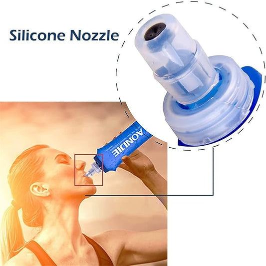 AONIJIE 2Pack of Soft Soft Folding Hydration Bottle Water Collapsible Flask BPA-Free Bottles (500ml without straws)