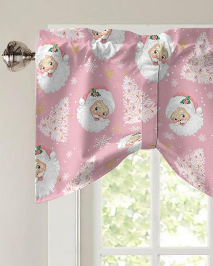 Pink Christmas Blackout Tie Up Valance Curtains for Kitchen Windows Santa Claus Merry Christmas Tree Window Toppers Balloon Shades for Living Room/Bathroom/Bedroom,1 Panel, 54" X 18", Winter Snowflake