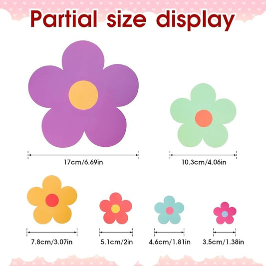 63pcs Cute Flowers Wall Sticker PVC Colorful Y2k Floral Wall Decor Vinyl Peel and Stick Flowers Stickers for Teen Girls Boy Kids Nursery Bedroom Kindergarten(9 Sheets, Bright Colors)