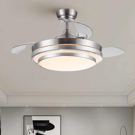 NicBex Ceiling Fan 42 Inch Ceiling Fan with Lights Ceiling Fans with Remote Control and 3 Retractable Blades Ceiling Fan with 6 Gear Wind Speed for Bedroom, Living Room, Silver White