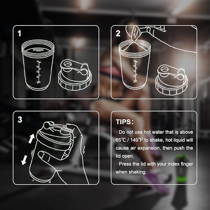Protein Shaker Bottle,16 oz Shake Cup for Protein Powder with Storage,Sports Water Bottle,Non Slip 3 Layer Twist Off 3oz Cups with Pill Tray Leak Proof Shake Bottles for Protein Mixes