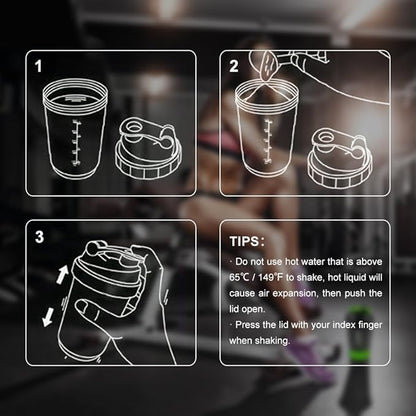 Protein Shaker Bottle,16 oz Shake Cup for Protein Powder with Storage,Sports Water Bottle,Non Slip 3 Layer Twist Off 3oz Cups with Pill Tray Leak Proof Shake Bottles for Protein Mixes