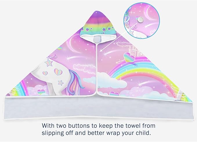 Unicorn Beach Towel, Unicorn Towel for Girls with Hood, Rainbow Unicorn Hooded Towel for Kids 30" x 50", Cute Cartoon Microfiber Absorbent Soft Bath Towel Poncho Bathrobe for Swin Pool