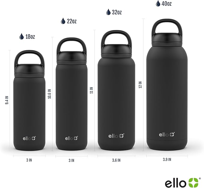 Ello Cooper Twist 22oz Stainless Steel Water Bottle with Chug Lid | Leak Proof Double Walled and Vacuum Insulated | Fits Car Cupholder | Built in Carry Loop | Dishwasher Safe | White