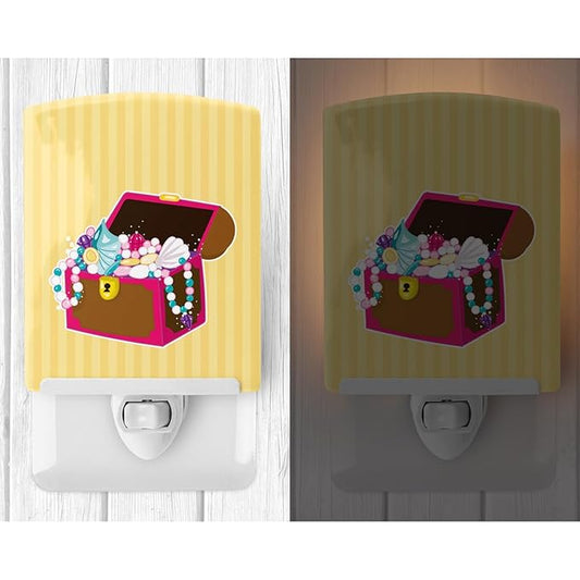 Caroline's Treasures BB8837CNL Beach Pirate Chest Ceramic Night Light Compact, UL-Certified, Ideal for Bedroom, Bathroom, Nursery, Hallway, Kitchen, 6x4x3, Multicolor