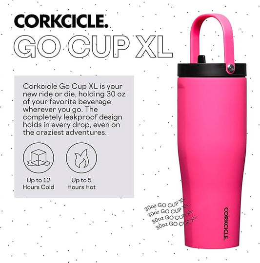 Corkcicle Go Cup XL Insulated Tumbler with Lid and Straw, Dragonfuit, 30 oz – Reusable Water Bottle Keeps Beverages Cold for 12hrs – Cupholder Friendly Tumbler, Leak-Proof Design