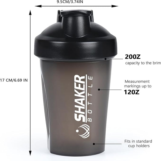 Shaker Bottle, 400ml Small Protein Shaker Cup with Mixing Ball for Smooth blending, Leak-Proof GYM Workout Water Bottles for protein Shake，Bpa Free (13oz / Black)