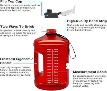 Gallon Big Water Bottle with Handle, 128oz Leakproof BPA Free Fitness Sports Water Bottle with Motivational Time Marker & Wide Mouth Ensure You Drink More Water