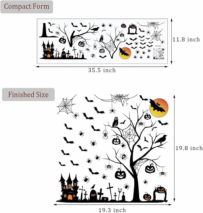 Halloween Wall Decals Tall Halloween Home Wall Decal Bats Home Decor Removable DIY Wall Art for Halloween Window Decals Party Supplies.