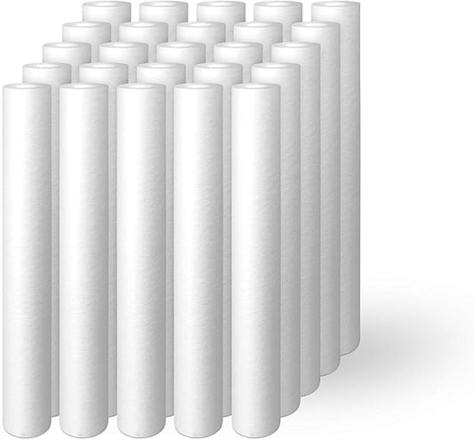 Ronaqua 5 micron 20” x 2.5” Sediment Replacement Cartridge. Fits Standard 20 inch x 2.5 inch Housings. Compatible with FPMB5-20, FPMB520, SDC-25-2005/4, VX05-20, 25 pack