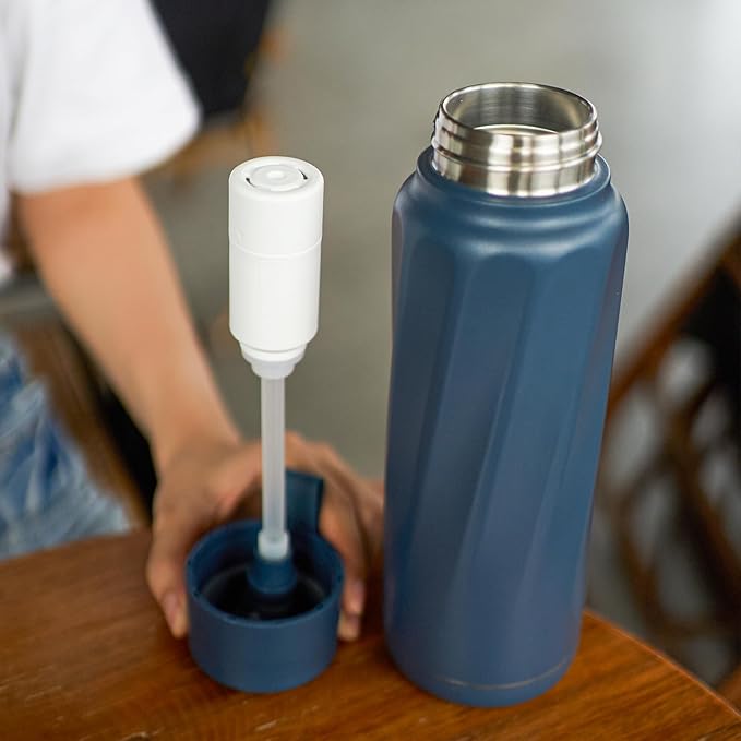 PureSip Vita Smart Water Bottle: BPA-Free Insulated Stainless Steel Bottle, Bluetooth Intake Smart Tracker & Reminder to Drink with Filter & Straw, Ideal Gift for Dad (18 oz)