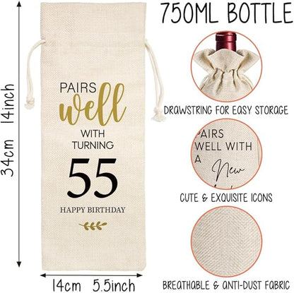 Qubereeree 55th Birthday Gifts for Women Men Funny 55 Year Ago in 1969 Birthday Party Decorations Wine Bags for Mom Dad Grandma Coworker, 55 Year Old Birthday Gifts Vintage 1969 Wine Bag-1