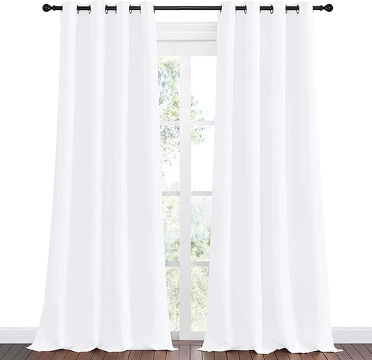 NICETOWN White Curtains for Sliding Door - 55 by 96, 2 Pieces, Blocking Out 50% Sunlight Window Treatment Modern Design Grommet Curtain Panels for Dining Room