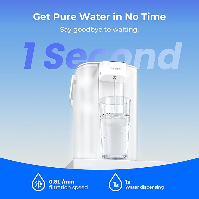 Waterdrop Chloramine Reduction Electric Water Filter Pitcher, Dispenser, 200-Gallon Long-Life Filtered Water Pitchers, NSF/ANSI 42, Reduce Chloramine, Lead, PFAS, 15-Cup, White, with 1 Filter