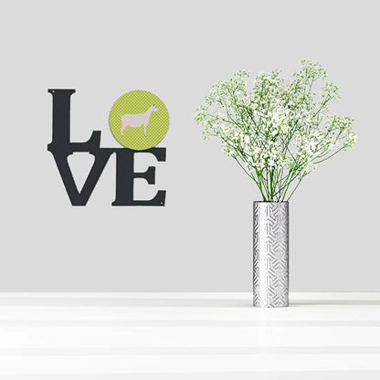 Caroline's Treasures BB7715WALV Saanen Goat Green Metal Wall Artwork LOVE Indoor Outdoor Art Decor Patio, Bathroom, Kitchen Colorful Aluminum and Black Steel Sculpture