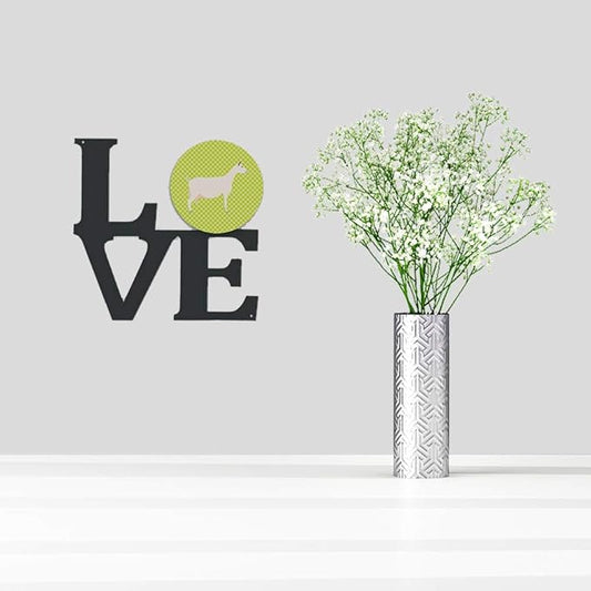 Caroline's Treasures BB7715WALV Saanen Goat Green Metal Wall Artwork LOVE Indoor Outdoor Art Decor Patio, Bathroom, Kitchen Colorful Aluminum and Black Steel Sculpture