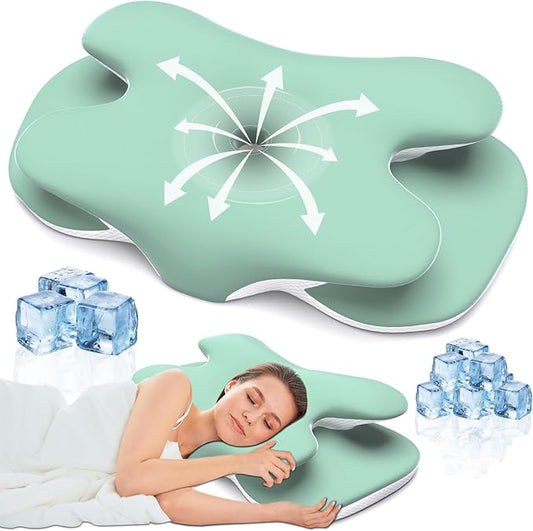 Cervical Pillow for Neck Back Pain Relief Memory Foam Contour Pillow Ergonomic Orthopedic Neck Pillow for Sleeping Cervical Support Pillow for Back Side Stomach Sleeper Cooling Pillowcase (Green)
