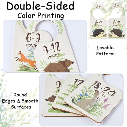 CRASPIRE 8Pcs Wooden Baby Wardrobe Dividers Animal Theme Nursery Decor from Newborn to 24 Month Hanger Seperaters Baby Closet Organizers Nursery Infant Wardrobe Hangers Divider for Newborn Shower