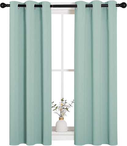 NICETOWN Thermal Insulated Curtains Blackout Draperies, Aqua Blue, Set of 2, 29 by 40 inches Long Window Treatment Solid Grommet Room Darkening Drape Panels for Bedroom