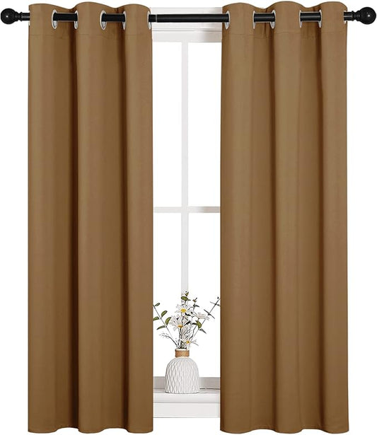 NICETOWN Sleek Blackout Curtains 45 inches Length for Small Windows, Noise Reducing and Block Draft Panels for Door Doorway Laundry Office Luxury Decor Theme (2 Panels, Gold Brown, W29 x L45 -Inch)