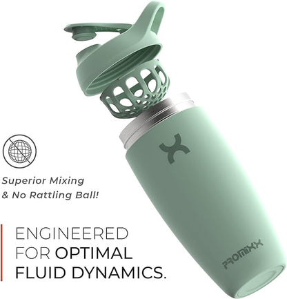 Promixx Pursuit Shaker Bottle Insulated Stainless Steel Water Bottle and Blender Cup, 18oz, Midnight Blue