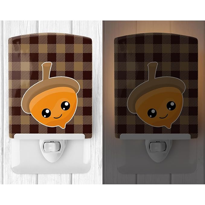 Caroline's Treasures BB7111CNL Fall Acorn on Gingham Ceramic Night Light Compact, UL-Certified, Ideal for Bedroom, Bathroom, Nursery, Hallway, Kitchen, 6x4x3, Multicolor