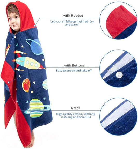 Kids Hooded Bath Beach Towel Girls Boys, Super Absorbent & Soft Towel Poncho with Cute Design, 30 x 50 Inch After Pool Wrap Towel with Hood (Starry Sky)
