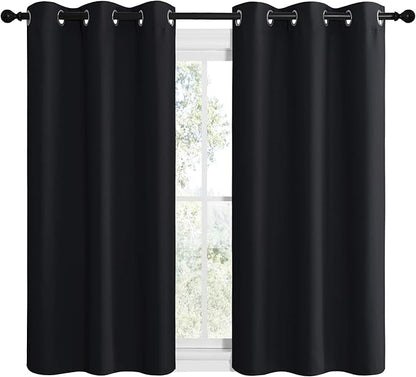 NICETOWN Halloween Blackout Draperies Window Curtain Panels, Autumn/Winter Thermal Insulated Solid Grommet Blackout Curtains/Drapes for Cafe (Set of 2, 42 inches by 50 inches, Black)