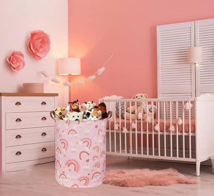 Pink Hamper,Rainbow Laundry Basket Collapsible Girls Storage Baskets for Kids Room Decor,Toy Organizer,Gift Hamper(Pink hamper) …
