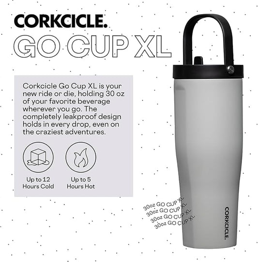 Corkcicle Go Cup XL Insulated Tumbler with Lid and Straw, River Rock, 30 oz – Reusable Water Bottle Keeps Beverages Cold for 12hrs – Cupholder Friendly Tumbler, Leak-Proof Design
