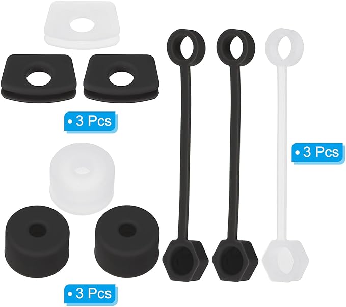 PATIKIL Silicone Spill Stopper for Straw Cup 1.0 2.0 40oz/ 30oz, Set of 9 Tumbler Accessories Including 3 Straw Cover Cap, 3 Square Spill Stopper and 3 Round Leak Stopper, Clear/Black
