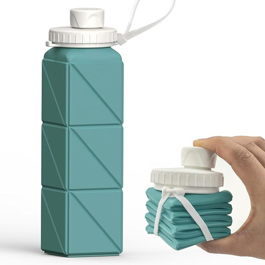 Collapsible Water Bottles, Silicone Foldable Portable Water Bottle 610ml, Lightweight Reusable Leakproof for Travel Camping Hiking Cycling Yoga Sports Outdoor