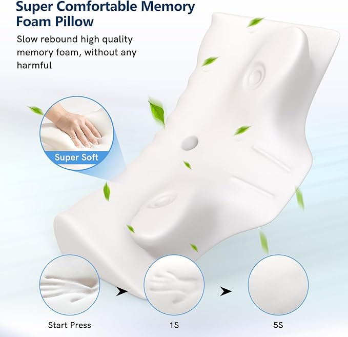 Cervical Neck Pillow for Pain Relief, Vuteehy Adjustable Ergonomic Memory Foam Pillow for Neck and Shoulder Pain, Orthopedic Contour Support Pillows for Side Back & Stomach Sleepers, Grey-1
