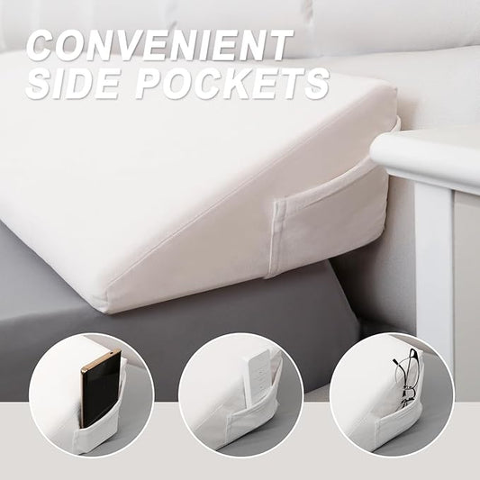WdFour Bed Wedge Pillow, Close Off Headboard, Wall and Mattress Gap. Incline, Slanted Sweat-Proof Pillow for Neck and Back Pain Relief Anti-snoring for Comfortable Sleeping.(Off-White,54Wx10Dx6H)