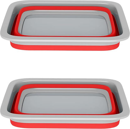 Set of 2 Multipurpose Wash Bins – 10-Liter Basins for Camping, Parties, or Cleaning – Collapsible Bucket Set by Wakeman (Red)