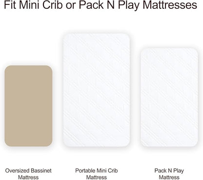 Waterproof Mini Crib Mattress Protector 2 Pack, Ultra Soft Breathable Mini Crib Mattress Pad Cover for Boys Girls Neutral, Fit Pack N Play, Playard and Mini Crib Mattresses, White