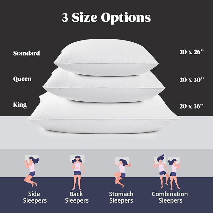 puredown Goose Feather Pillows, 100% Cotton Cover White Bed Pillows King Size Set of 2, Hotel Collection for Bedroom Sleeping (20 x 36, 2 Pack)
