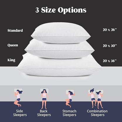 puredown Goose Feather Pillows, 100% Cotton Cover White Bed Pillows King Size Set of 2, Hotel Collection for Bedroom Sleeping (20 x 36, 2 Pack)