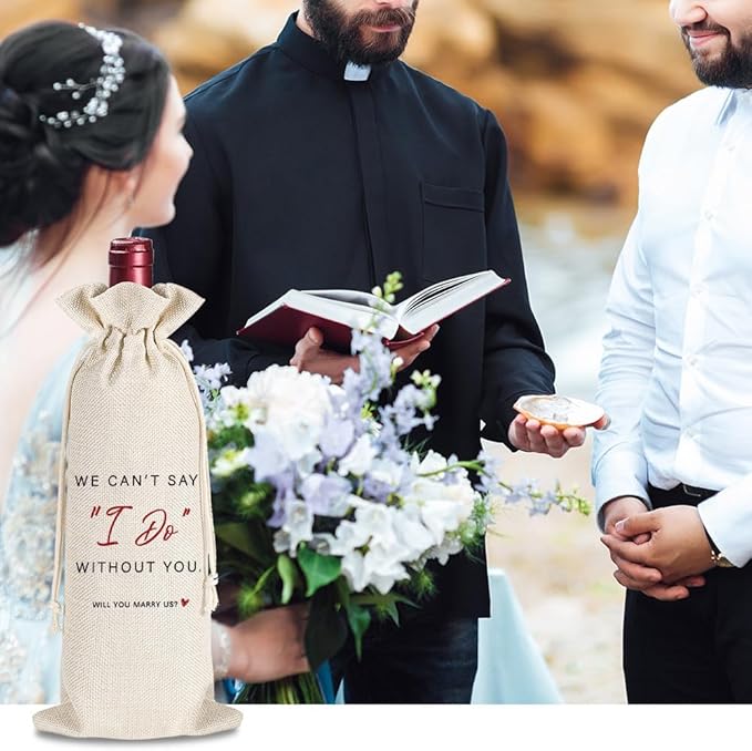 YAANUNULU Wedding Gifts for Officiant, Wedding Officiant Wine Bag for Wedding Day, Best Officiant Ever, Drawstring Burlap Wine Bag, Pastor Gift, Ordained Minister, Will You Marry Us